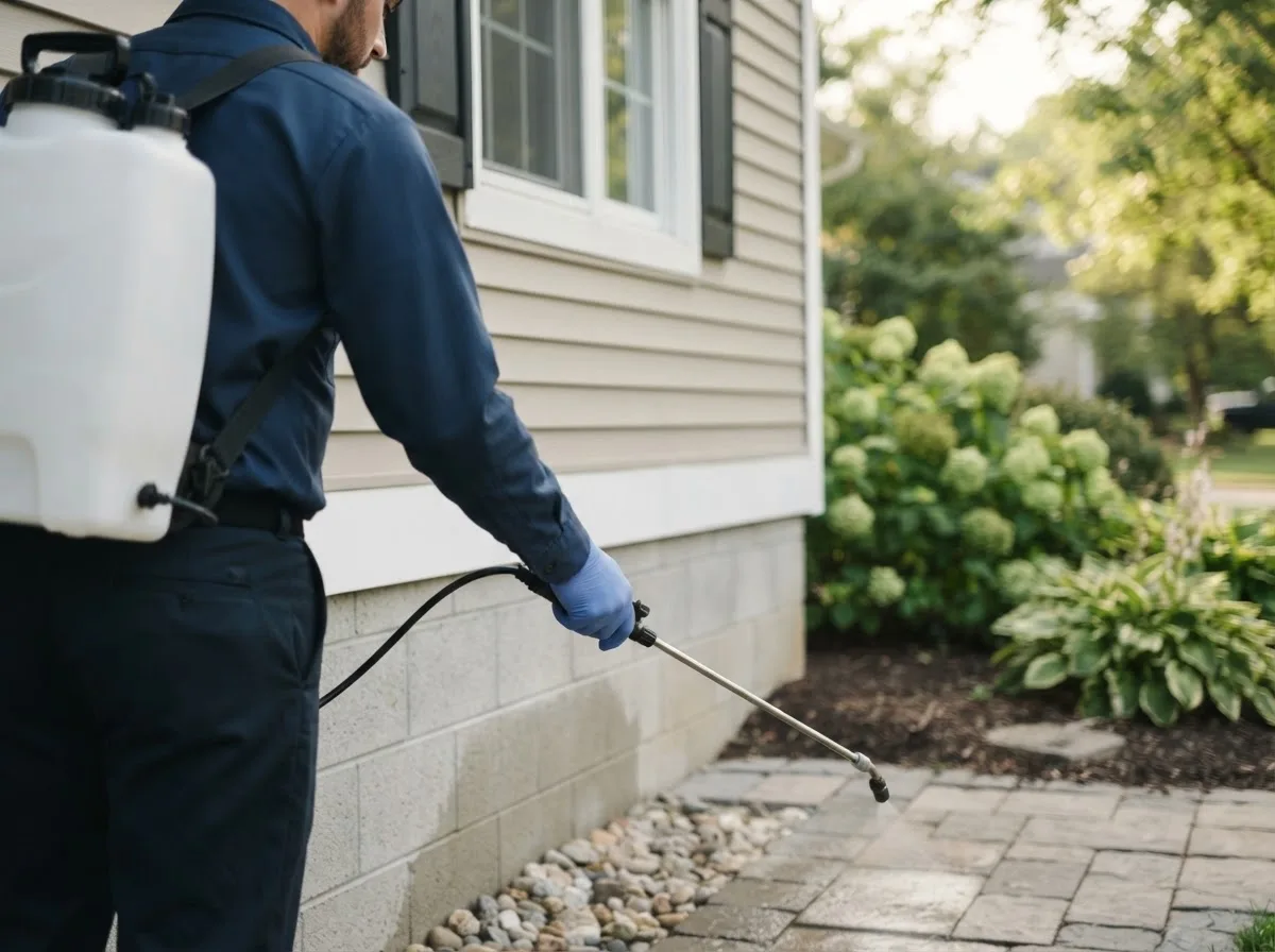 Pest control technician inspecting a home in Antler, ND